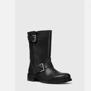 Michael Kors Black Leather Jonas Motorcycle Biker Moto Mid Calf Boots 8.5