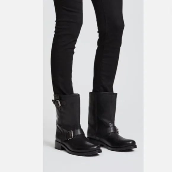 Michael Kors Black Leather Jonas Motorcycle Biker Moto Mid Calf Boots 8.5
