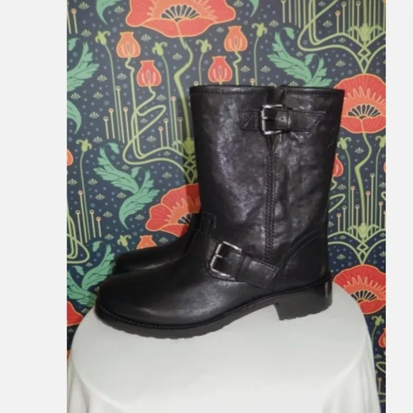 Michael Kors Black Leather Jonas Motorcycle Biker Moto Mid Calf Boots 8.5