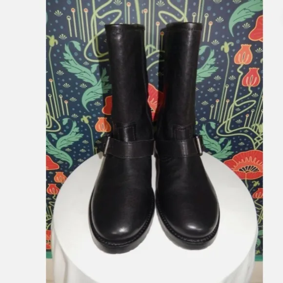 Michael Kors Black Leather Jonas Motorcycle Biker Moto Mid Calf Boots 8.5