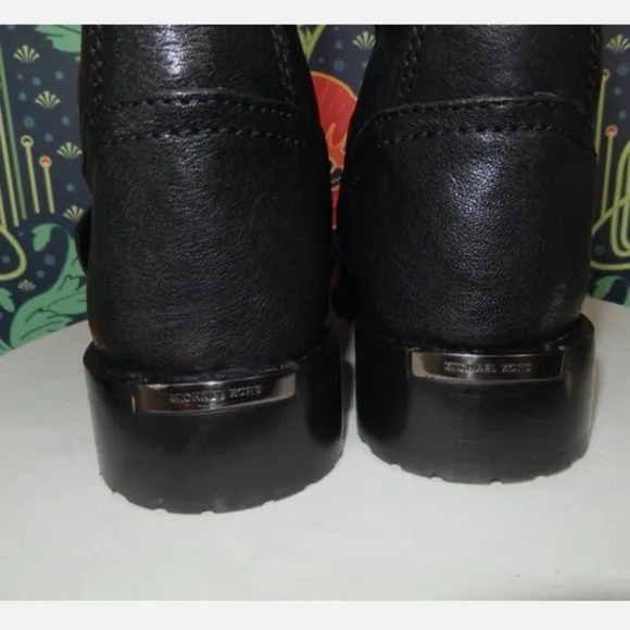 Michael Kors Black Leather Jonas Motorcycle Biker Moto Mid Calf Boots 8.5
