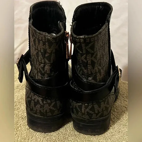 Michael Kors Kids Girls Sz 10 Black &amp; Brown Faux Leather Boots