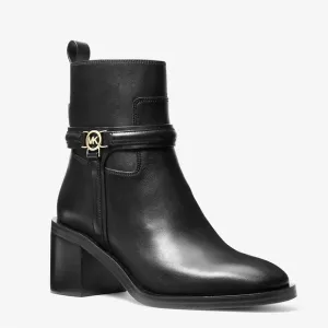 Michael Kors NWT Mindy Leather Ankle Block Heeled Boots with Gold Hardware