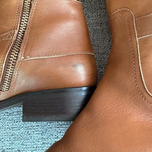 MICHAEL KORS Women Brown Leather Tatum Tall Riding Boots Gold Buckle SZ 7.5
