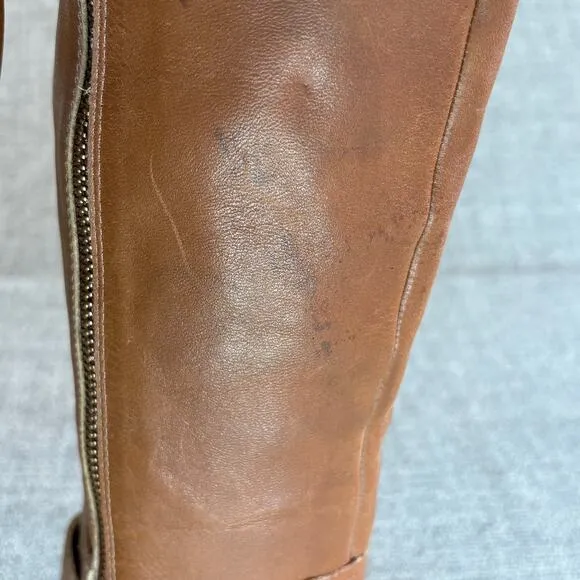 MICHAEL KORS Women Brown Leather Tatum Tall Riding Boots Gold Buckle SZ 7.5
