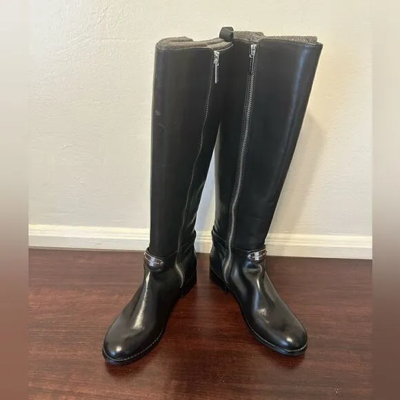 Michael Kors Women's Arley Riding Boots Black Leather Wide Calf Size 5.5 M