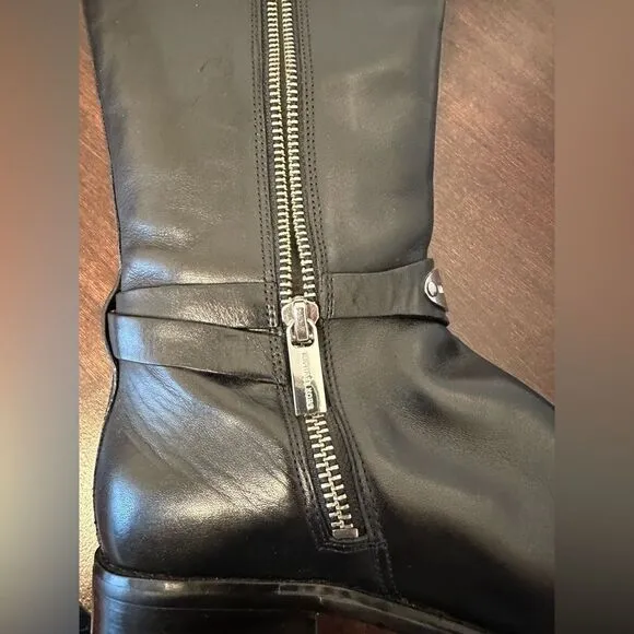 Michael Kors Women's Arley Riding Boots Black Leather Wide Calf Size 5.5 M