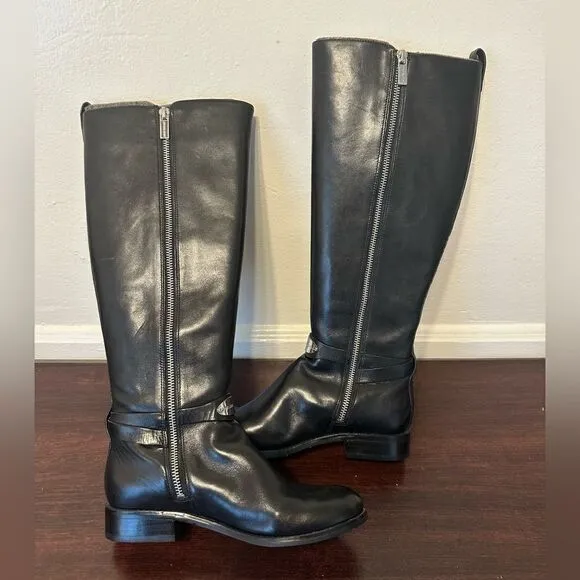 Michael Kors Women's Arley Riding Boots Black Leather Wide Calf Size 5.5 M