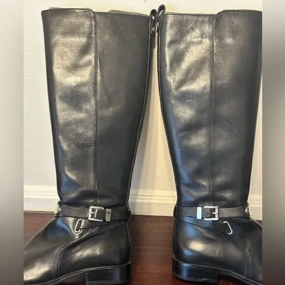 Michael Kors Women's Arley Riding Boots Black Leather Wide Calf Size 5.5 M