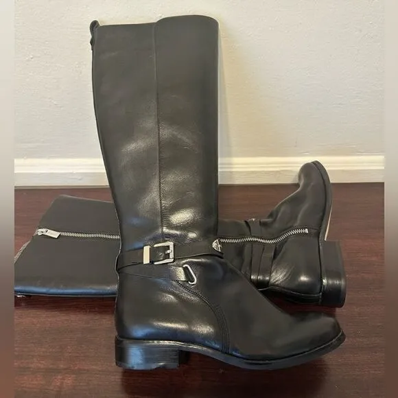 Michael Kors Women's Arley Riding Boots Black Leather Wide Calf Size 5.5 M
