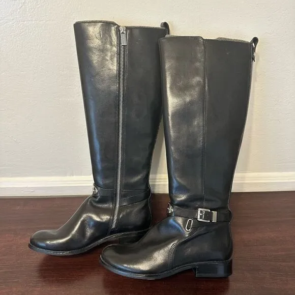 Michael Kors Women's Arley Riding Boots Black Leather Wide Calf Size 5.5 M
