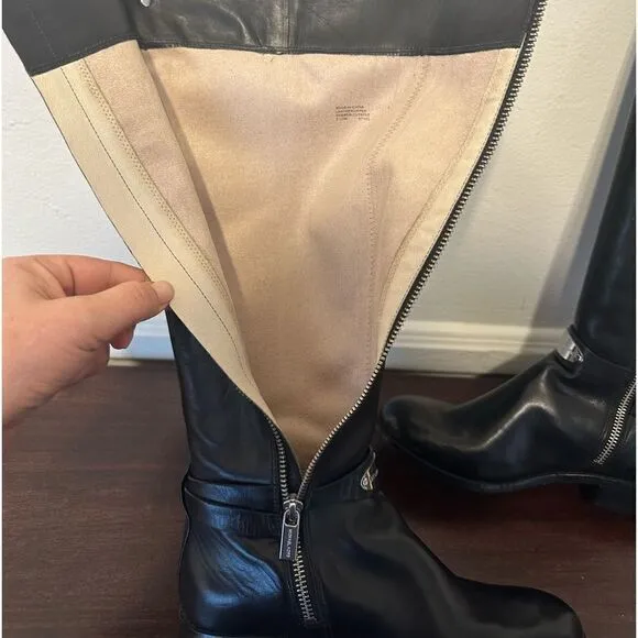 Michael Kors Women's Arley Riding Boots Black Leather Wide Calf Size 5.5 M