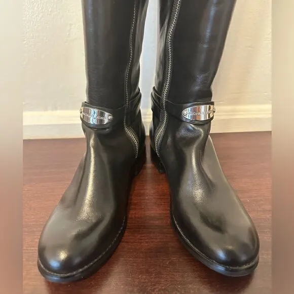 Michael Kors Women's Arley Riding Boots Black Leather Wide Calf Size 5.5 M