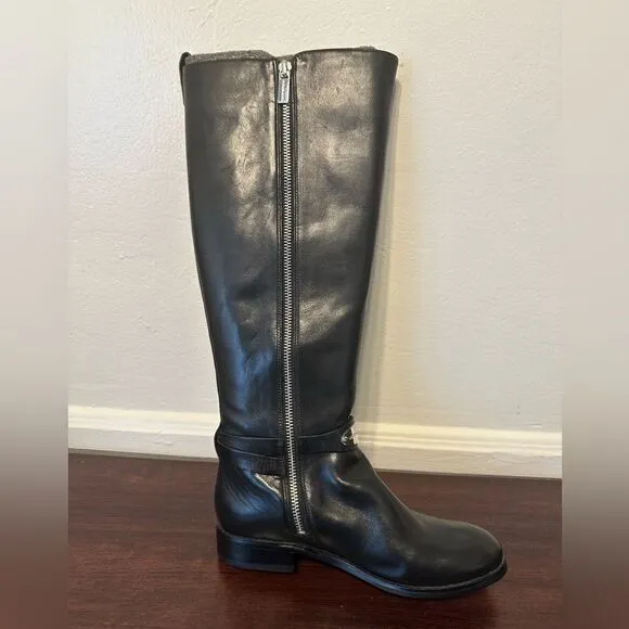 Michael Kors Women's Arley Riding Boots Black Leather Wide Calf Size 5.5 M