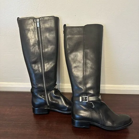 Michael Kors Women's Arley Riding Boots Black Leather Wide Calf Size 5.5 M