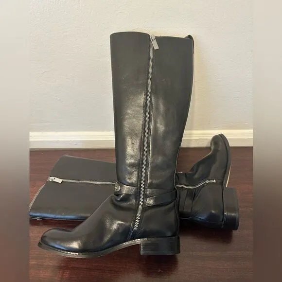Michael Kors Women's Arley Riding Boots Black Leather Wide Calf Size 5.5 M