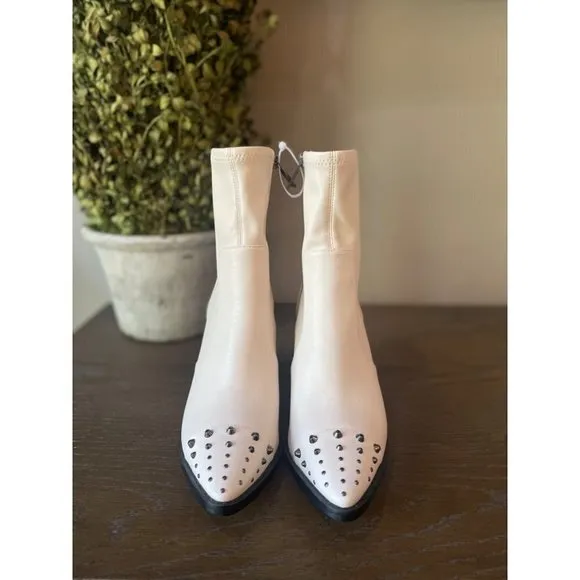 MICHAEL Michael Kors Dover Embellished Pointed Toe High Heel Booties Light Cream