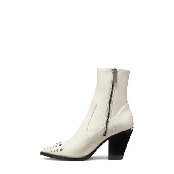 MICHAEL Michael Kors Dover Embellished Pointed Toe High Heel Booties Light Cream