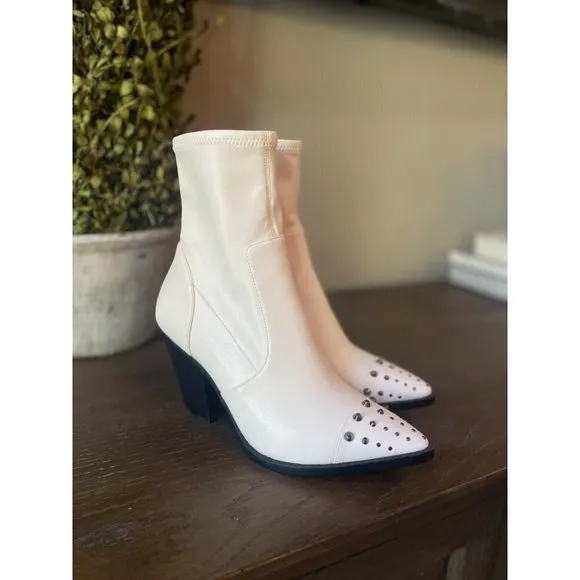 MICHAEL Michael Kors Dover Embellished Pointed Toe High Heel Booties Light Cream