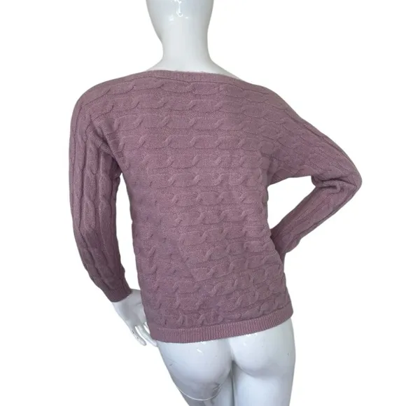 MILITARY HIPPIE dusty pink rose cableknit sweater wide unique boatneck NWT L XL