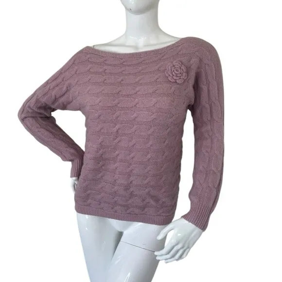 MILITARY HIPPIE dusty pink rose cableknit sweater wide unique boatneck NWT L XL
