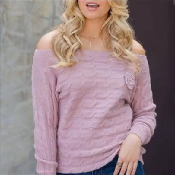 MILITARY HIPPIE dusty pink rose cableknit sweater wide unique boatneck NWT L XL
