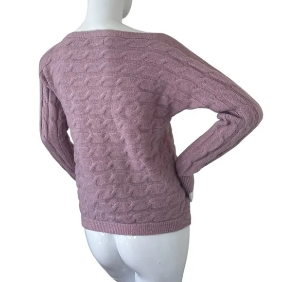 MILITARY HIPPIE dusty pink rose cableknit sweater wide unique boatneck NWT L XL