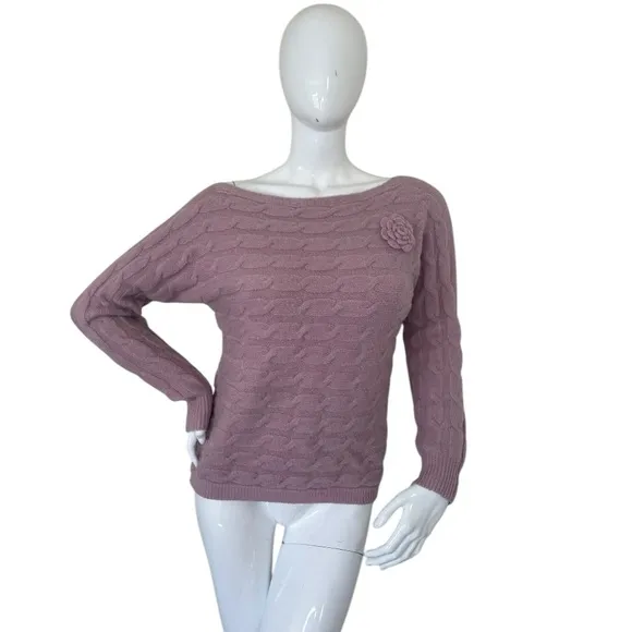 MILITARY HIPPIE dusty pink rose cableknit sweater wide unique boatneck NWT L XL