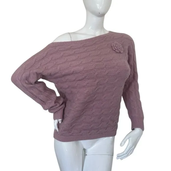 MILITARY HIPPIE dusty pink rose cableknit sweater wide unique boatneck NWT L XL