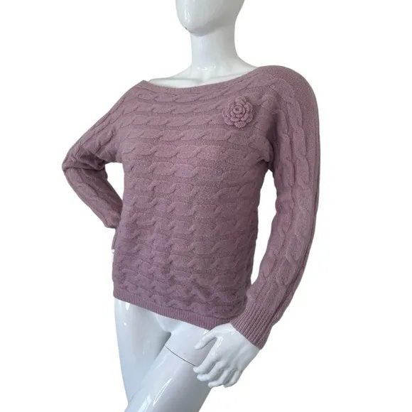 MILITARY HIPPIE dusty pink rose cableknit sweater wide unique boatneck NWT L XL
