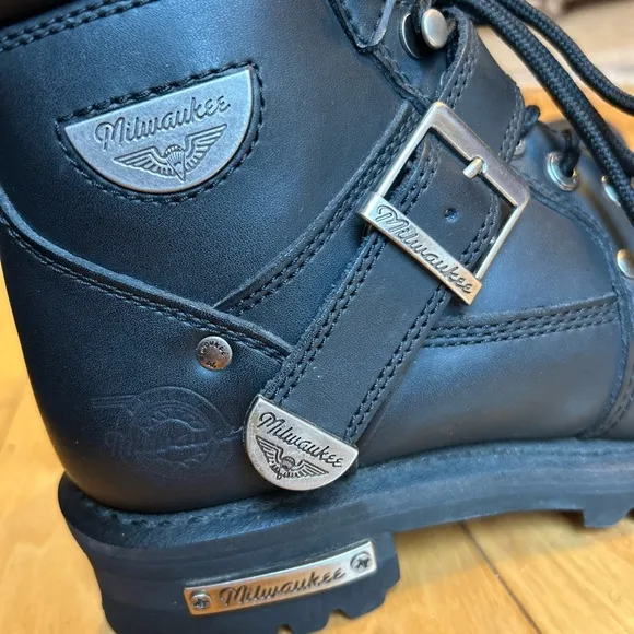 Miluakee Motorcycle Black Leather Boots for Men