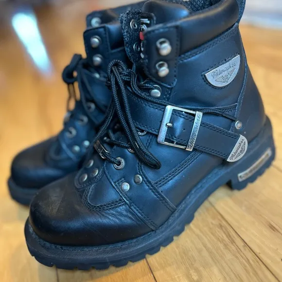 Miluakee Motorcycle Black Leather Boots for Men