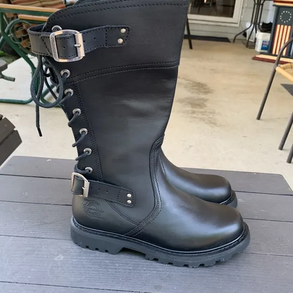 Milwaukee Black Leather Motorcycle Boots Size 8.5C