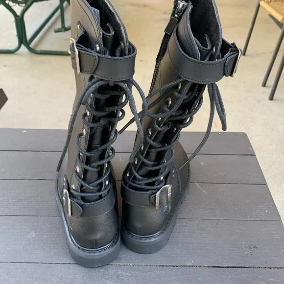 Milwaukee Black Leather Motorcycle Boots Size 8.5C