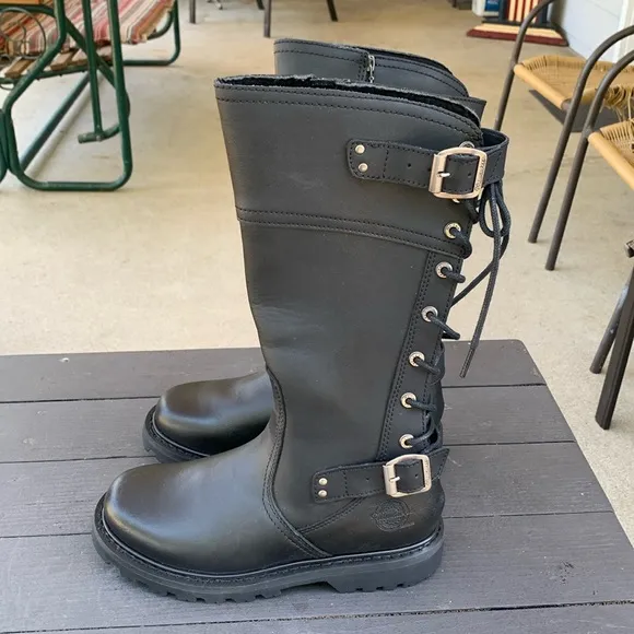 Milwaukee Black Leather Motorcycle Boots Size 8.5C