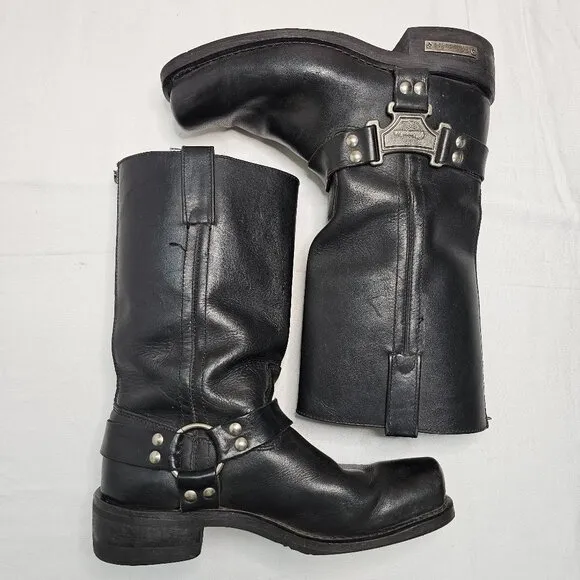 Milwaukee Boots Harness Motorcycle Black Leather MB410 Square Toe Mens 10.5EE