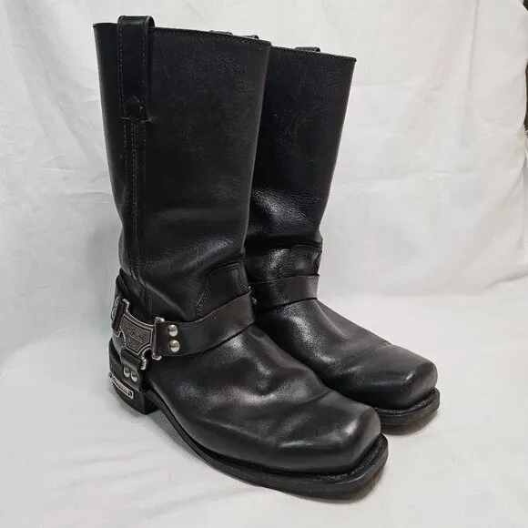 Milwaukee Boots Harness Motorcycle Black Leather MB410 Square Toe Mens 10.5EE