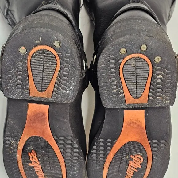 Milwaukee Boots Harness Motorcycle Black Leather MB410 Square Toe Mens 10.5EE