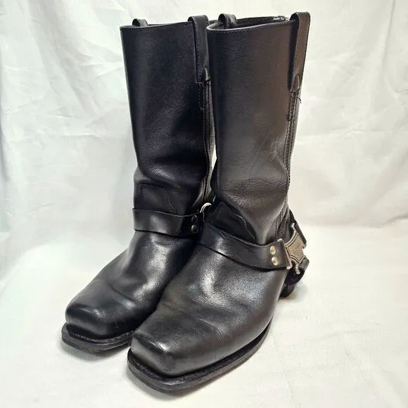 Milwaukee Boots Harness Motorcycle Black Leather MB410 Square Toe Mens 10.5EE