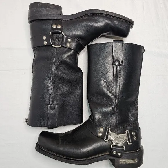 Milwaukee Boots Harness Motorcycle Black Leather MB410 Square Toe Mens 10.5EE