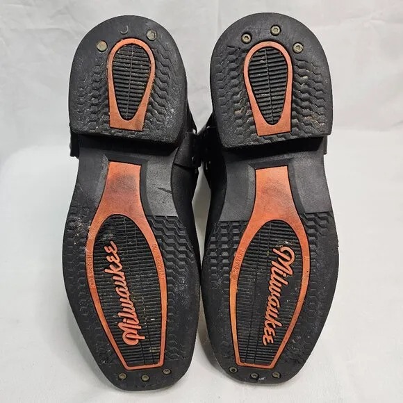 Milwaukee Boots Harness Motorcycle Black Leather MB410 Square Toe Mens 10.5EE