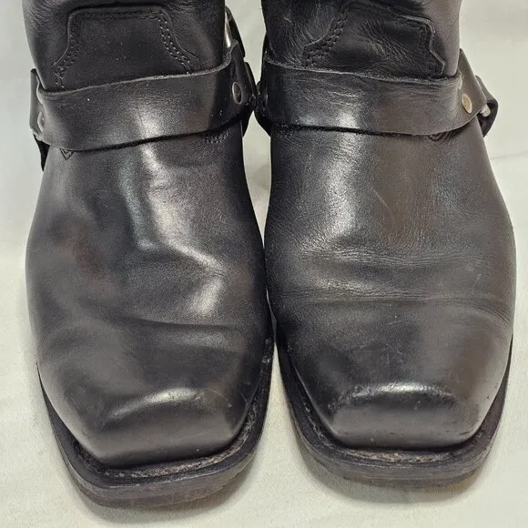 Milwaukee Boots Harness Motorcycle Black Leather MB410 Square Toe Mens 10.5EE