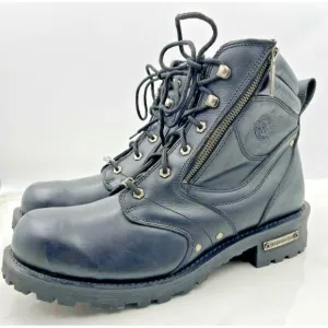 MILWAUKEE BOOTS MEN'S Size 14 BLACK LEATHER MOTORCYCLE SIDE ZIPPER USA