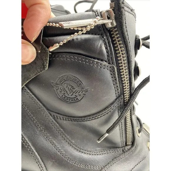 MILWAUKEE BOOTS MEN'S Size 14 BLACK LEATHER MOTORCYCLE SIDE ZIPPER USA