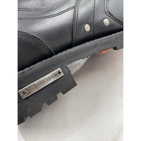 MILWAUKEE BOOTS MEN'S Size 14 BLACK LEATHER MOTORCYCLE SIDE ZIPPER USA