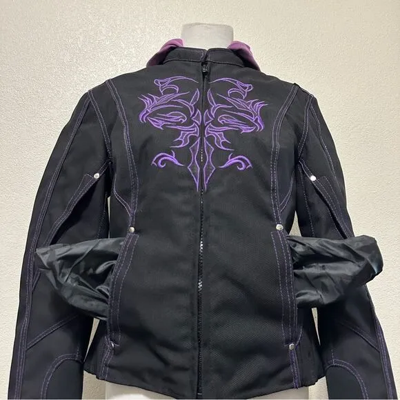 Milwaukee Leather ML2067 Women's 3/4 Black and Purple Leather Hoodie Jacket