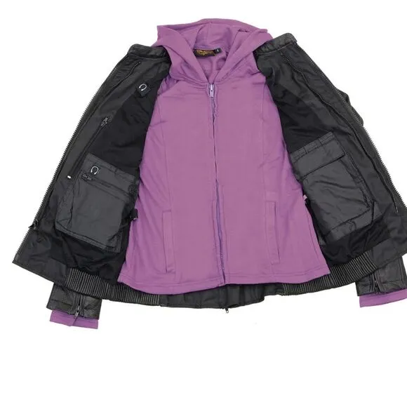Milwaukee Leather ML2067 Women's 3/4 Black and Purple Leather Hoodie Jacket