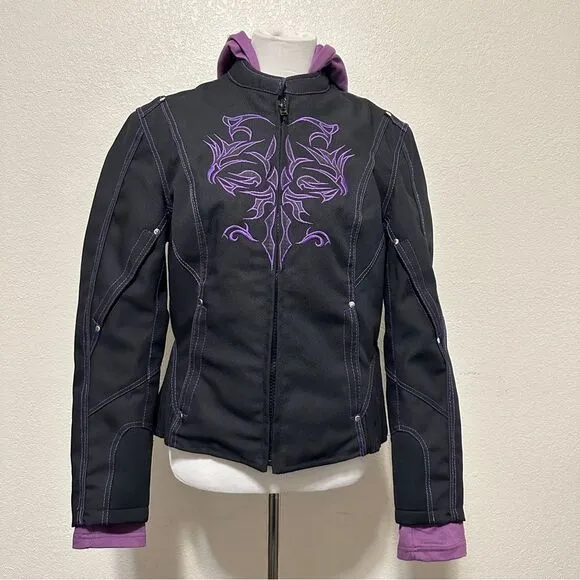 Milwaukee Leather ML2067 Women's 3/4 Black and Purple Leather Hoodie Jacket