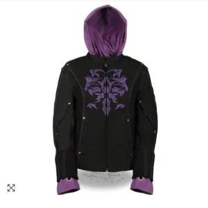 Milwaukee Leather ML2067 Women's 3/4 Black and Purple Leather Hoodie Jacket