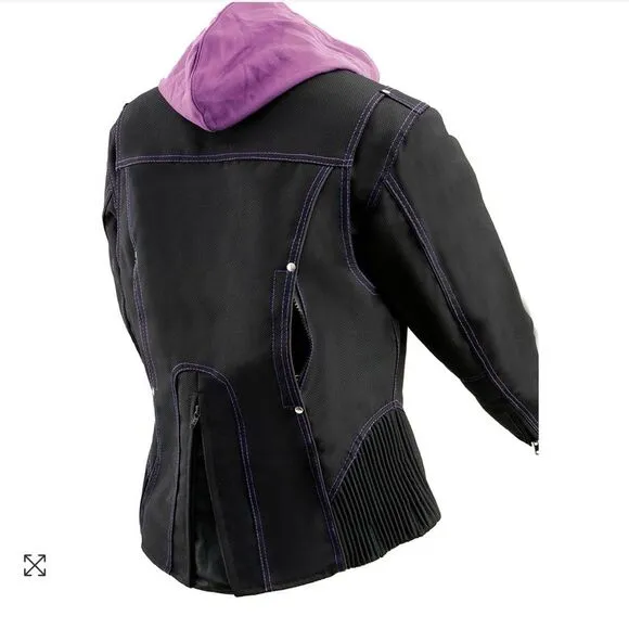 Milwaukee Leather ML2067 Women's 3/4 Black and Purple Leather Hoodie Jacket